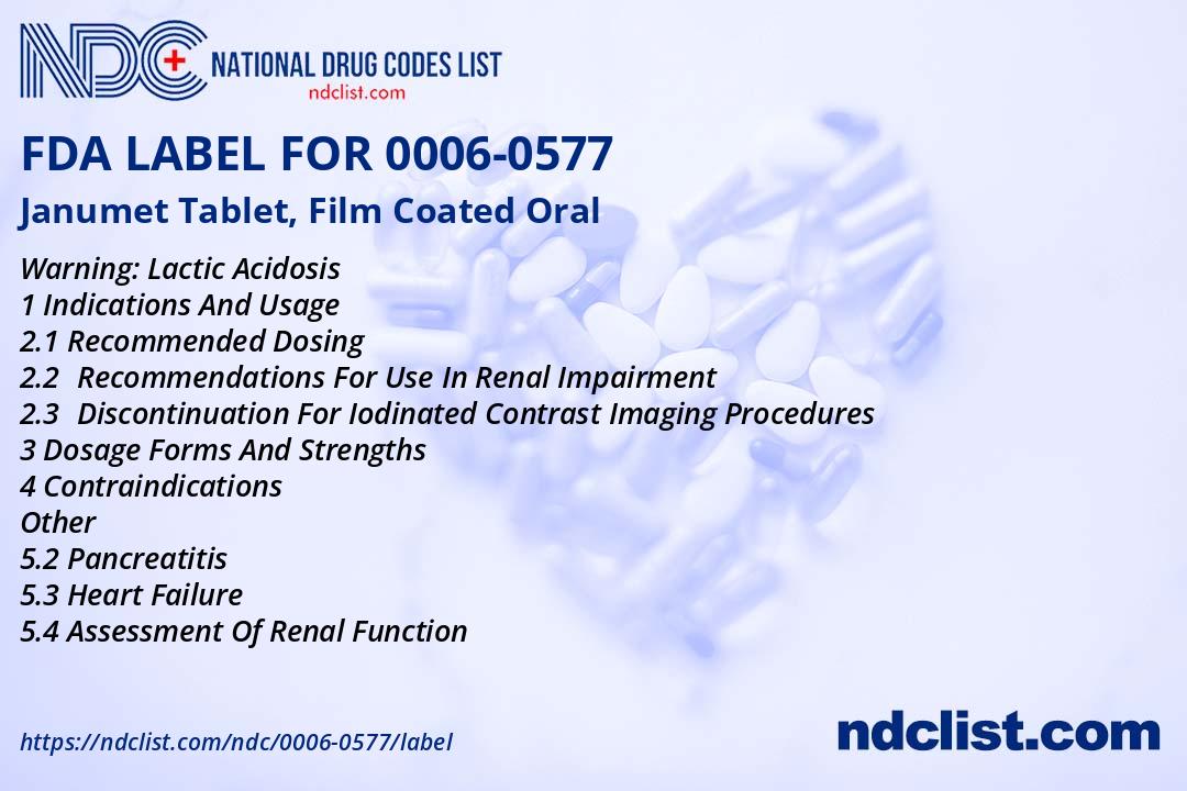 Janumet Tablet, Film Coated FDA Label - NDC 0006-0577