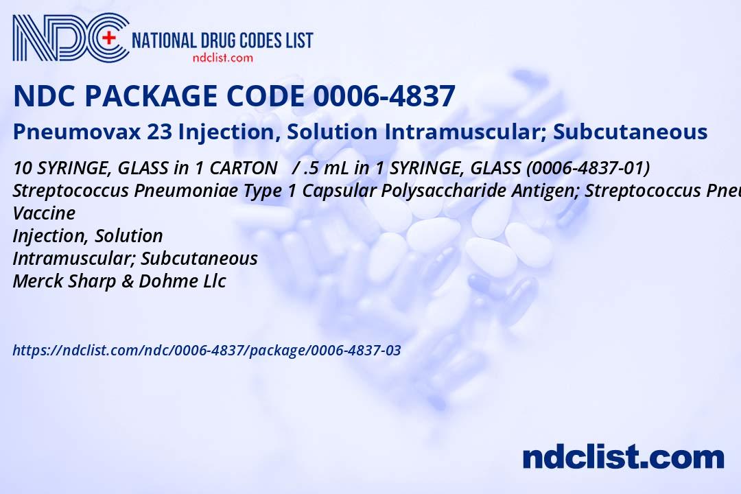 NDC Package 0006-4837-03 Pneumovax 23 Injection