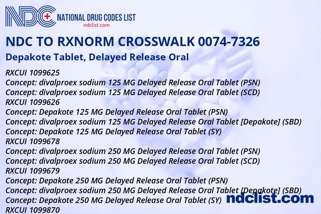 NDC RxNorm Crosswalk 0074-7326 Depakote Tablet, Delayed Release Oral