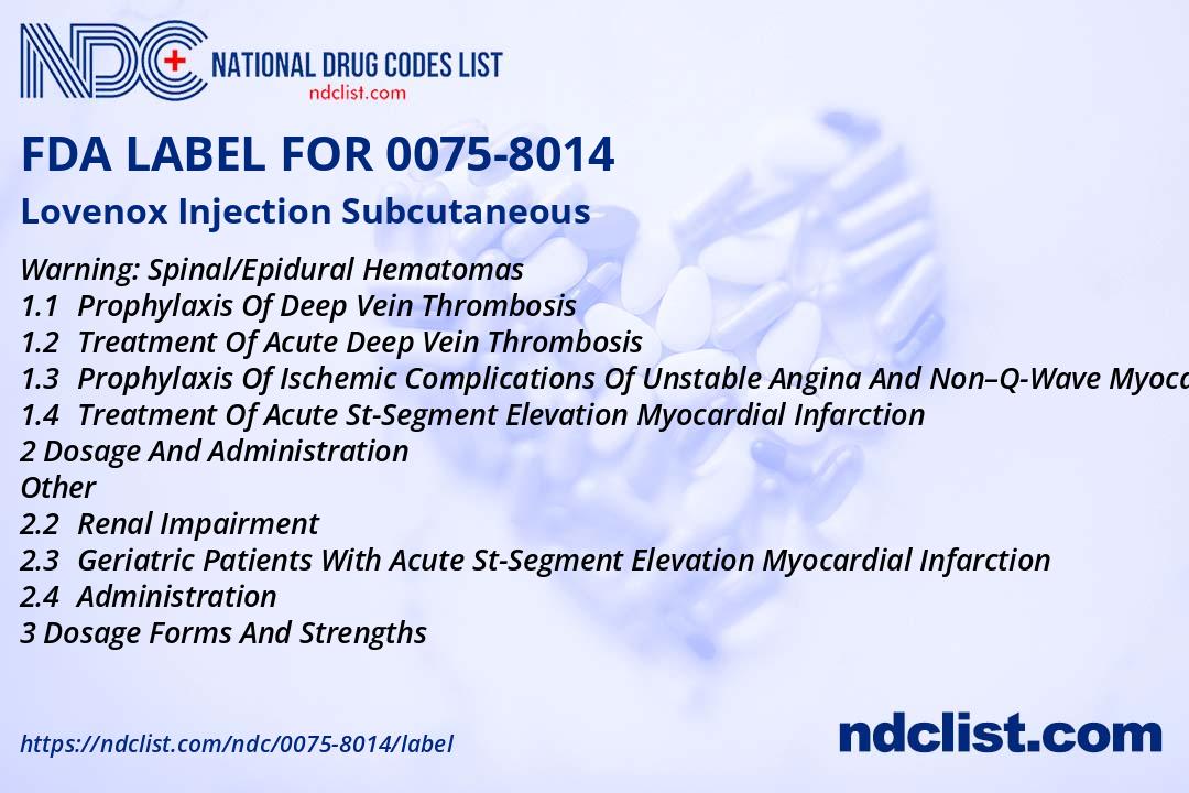 FDA Label for Lovenox Injection Subcutaneous Indications, Usage