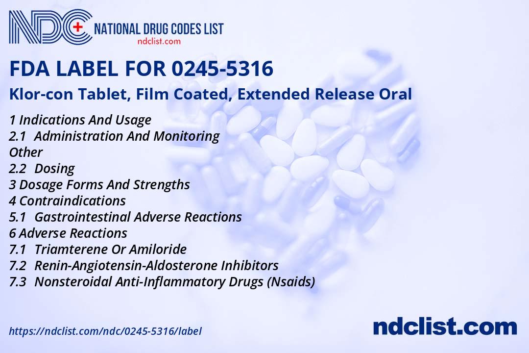FDA Label for Klorcon Tablet, Film Coated, Extended Release Oral Indications, Usage & Precautions