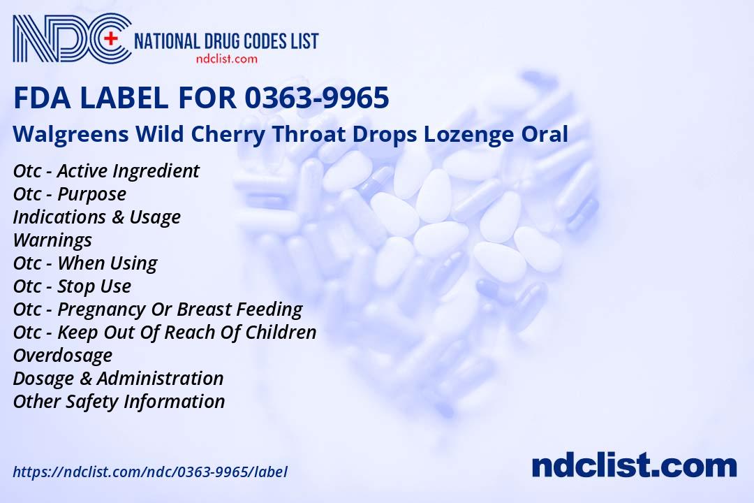 Walgreens Wild Cherry Throat Drops - FDA Label NDC 0363-9965