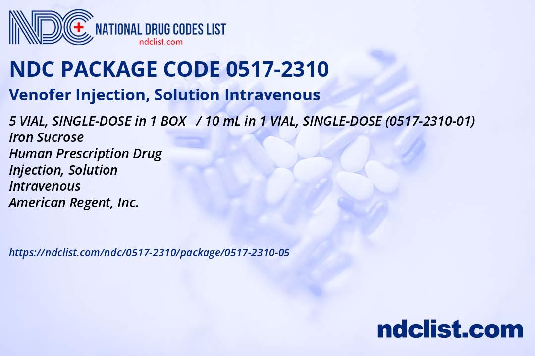 NDC Package 0517231005 Venofer Injection, Solution Intravenous