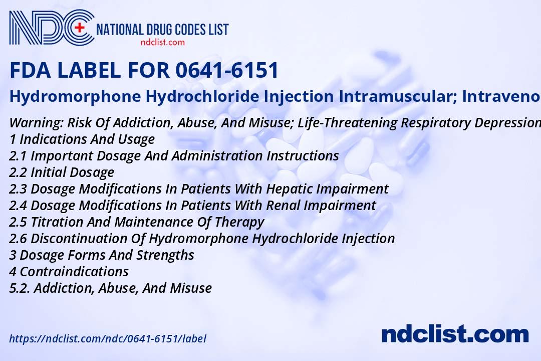 Hydro Inject Label Hydromorphone Hydrochloride FDA Label - NDC 0641-6151