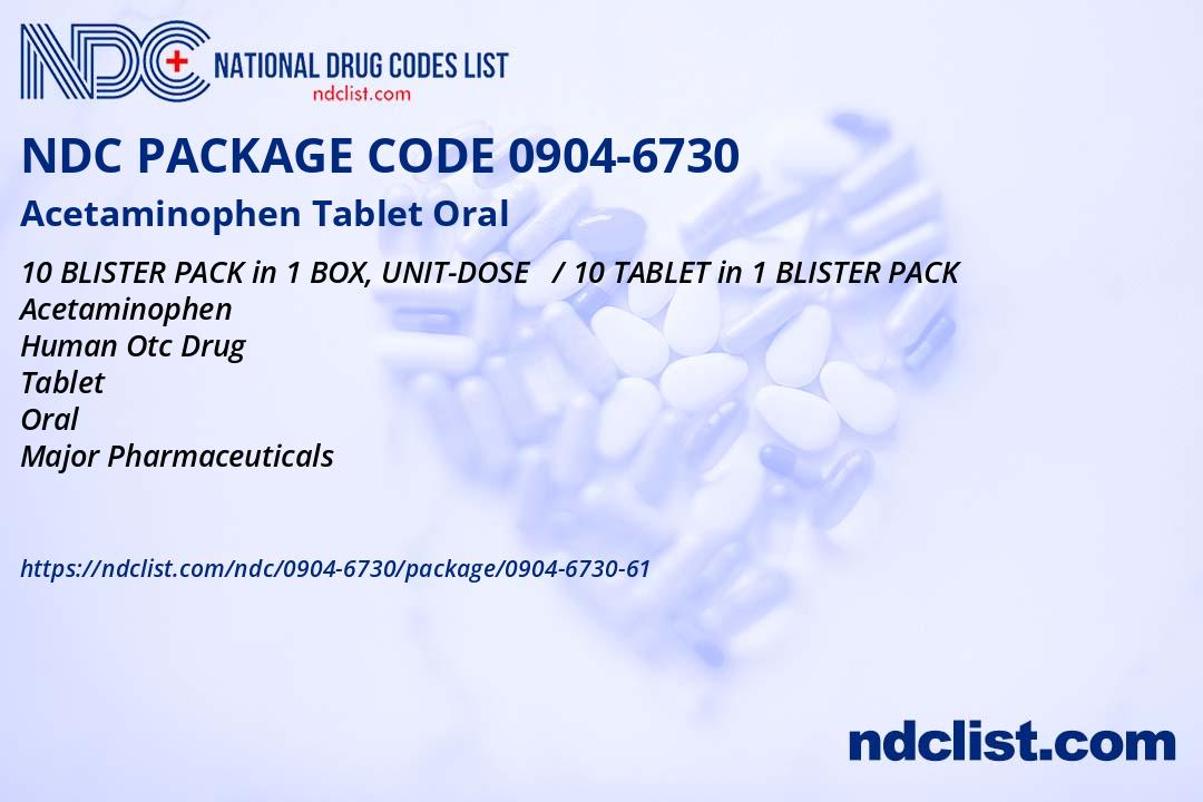 NDC Package 0904-6730-61 Acetaminophen Tablet Oral