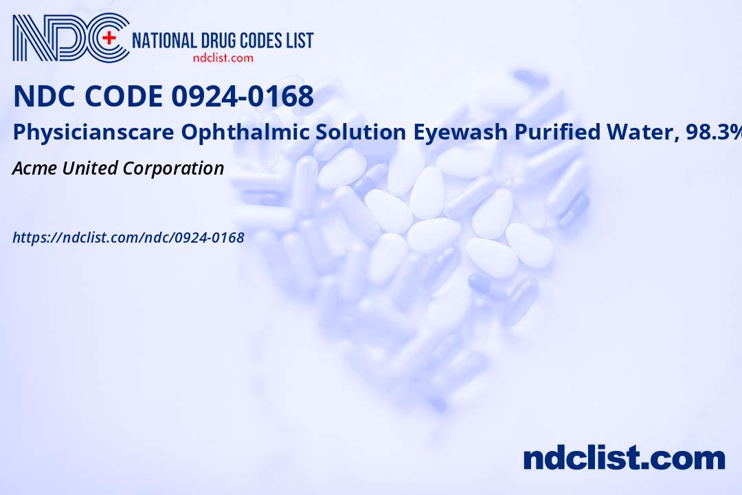 NDC 09240168 Physicianscare Ophthalmic Solution Eyewash Purified Water