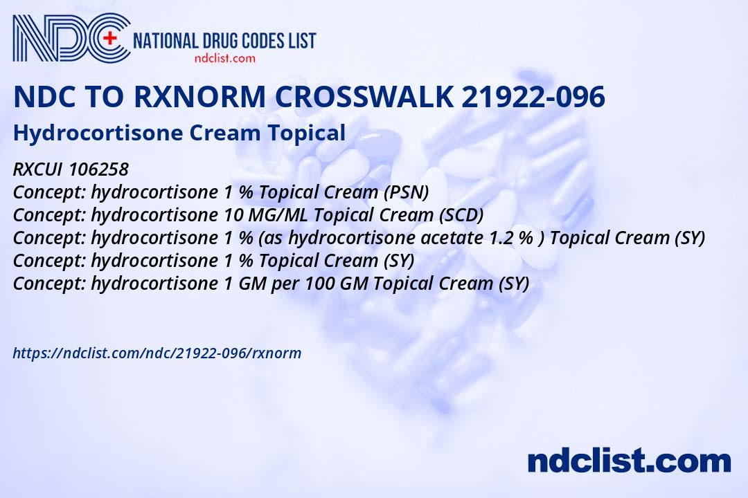Hydrocortisone Cream - RxNorm Crosswalk NDC 21922-096