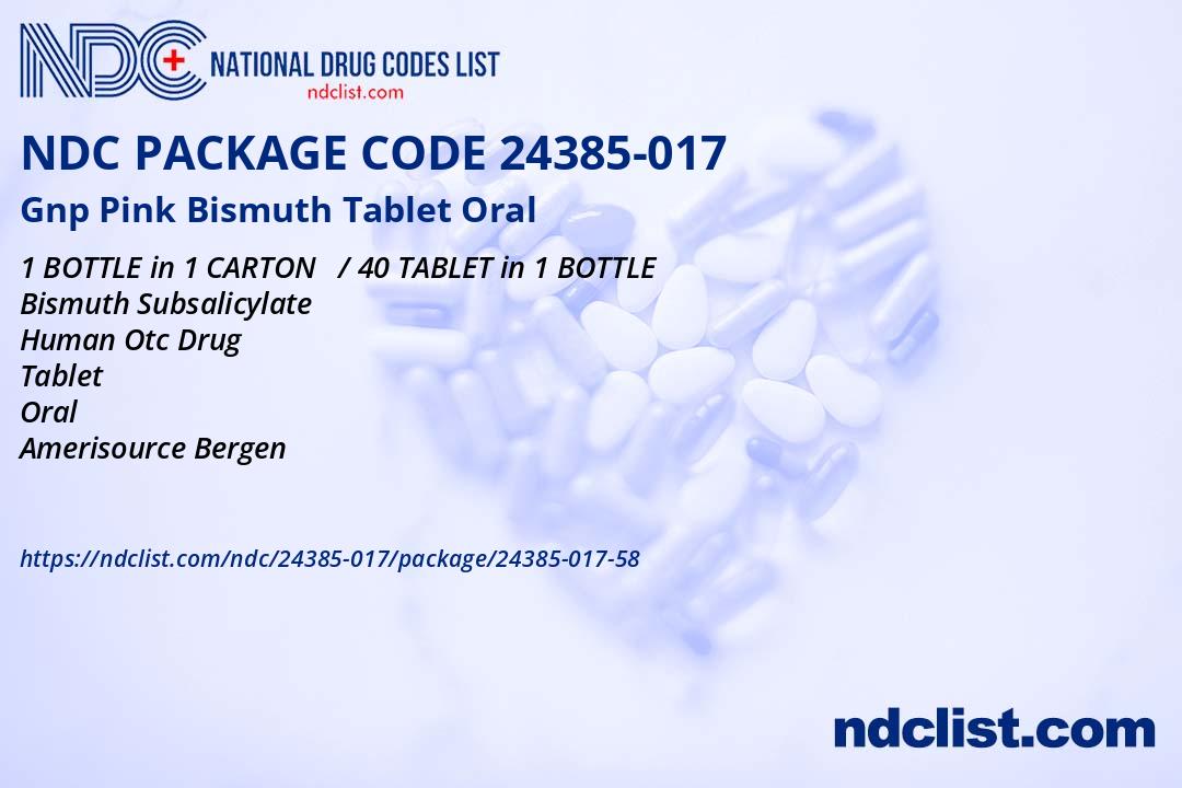 NDC Package 2438501758 Gnp Pink Bismuth Tablet Oral