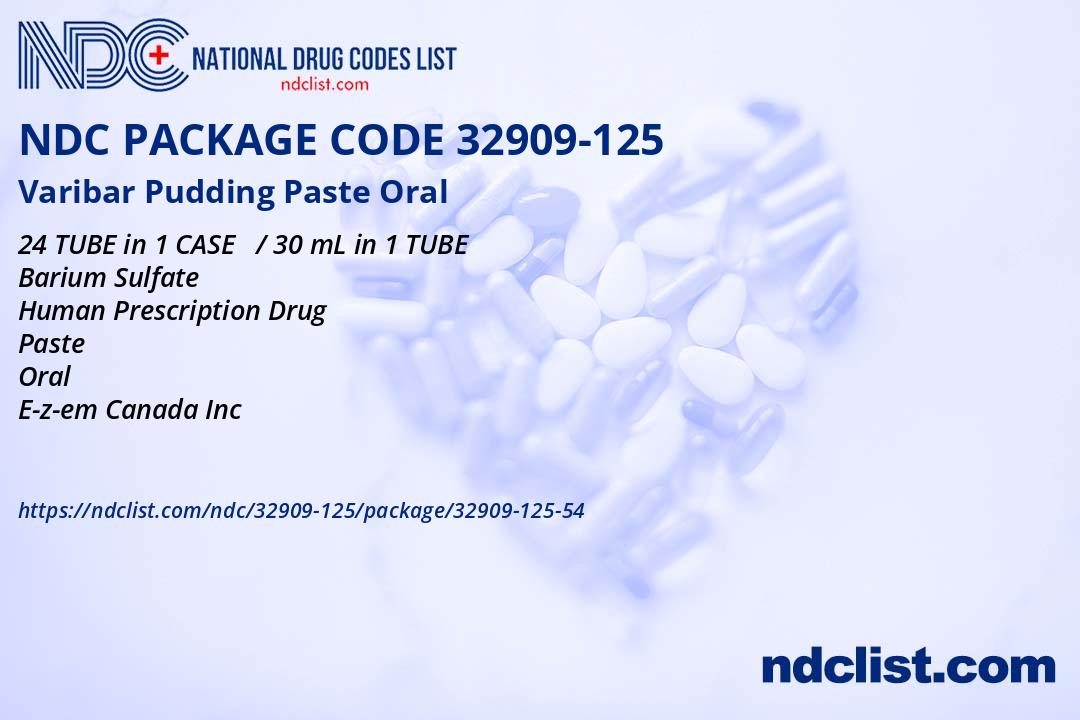 Varibar Log NDC Package 32909-125-54 Varibar Pudding Paste Oral