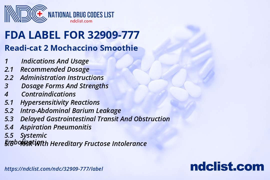 FDA Label for Readicat 2 Mochaccino Smoothie Indications, Usage