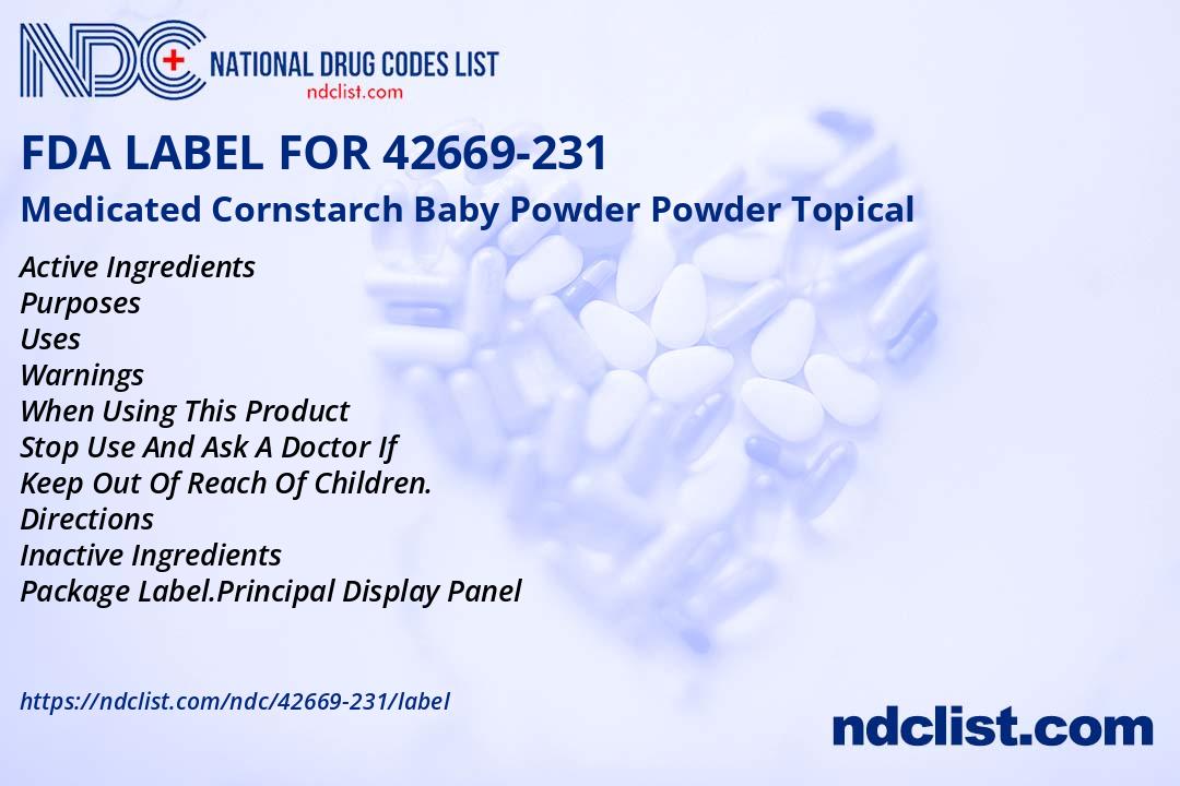 Medicated Cornstarch Baby Powder FDA Label - NDC 42669-231