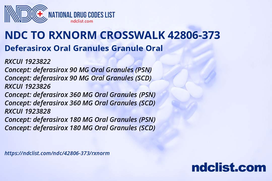 NDC RxNorm Crosswalk 42806-373 Deferasirox Oral Granules Granule Oral