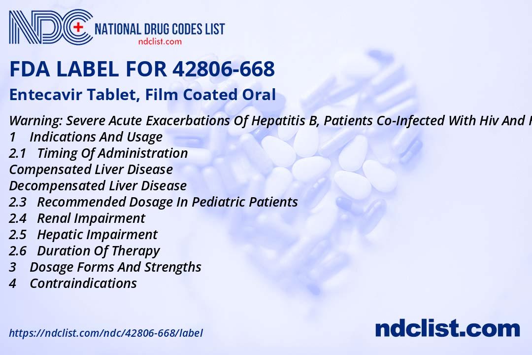 Entecavir Tablet, Film Coated FDA Label - NDC 42806-668