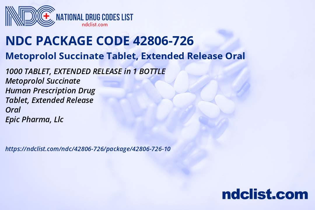 Metoprolol Succinate NDC Package 42806-726-10