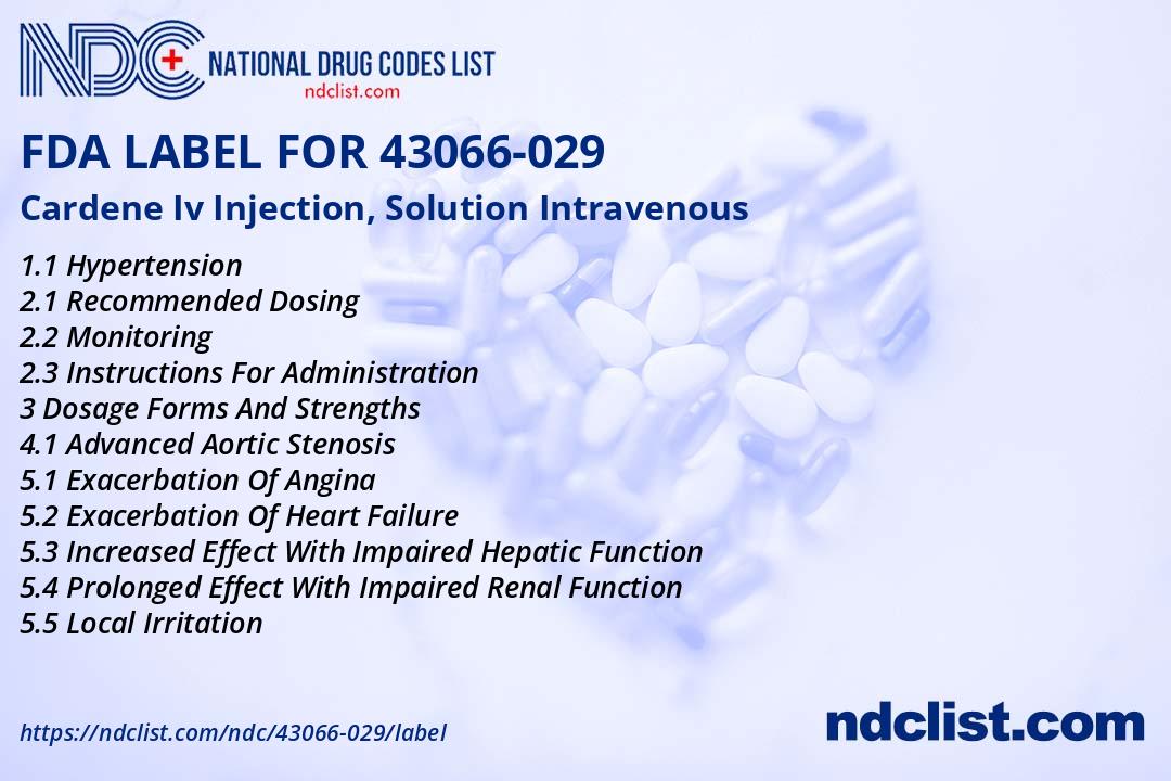 Cardene Iv Injection, Solution FDA Label - NDC 43066-029