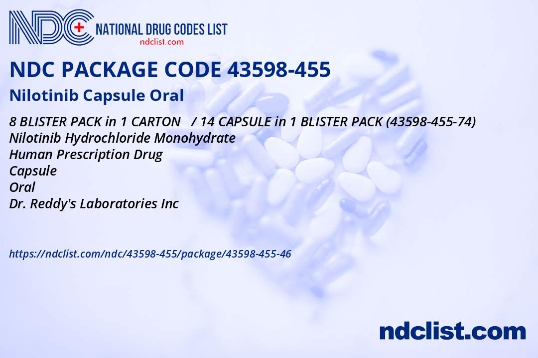 NDC Package 43598-455-46 Nilotinib Capsule Oral