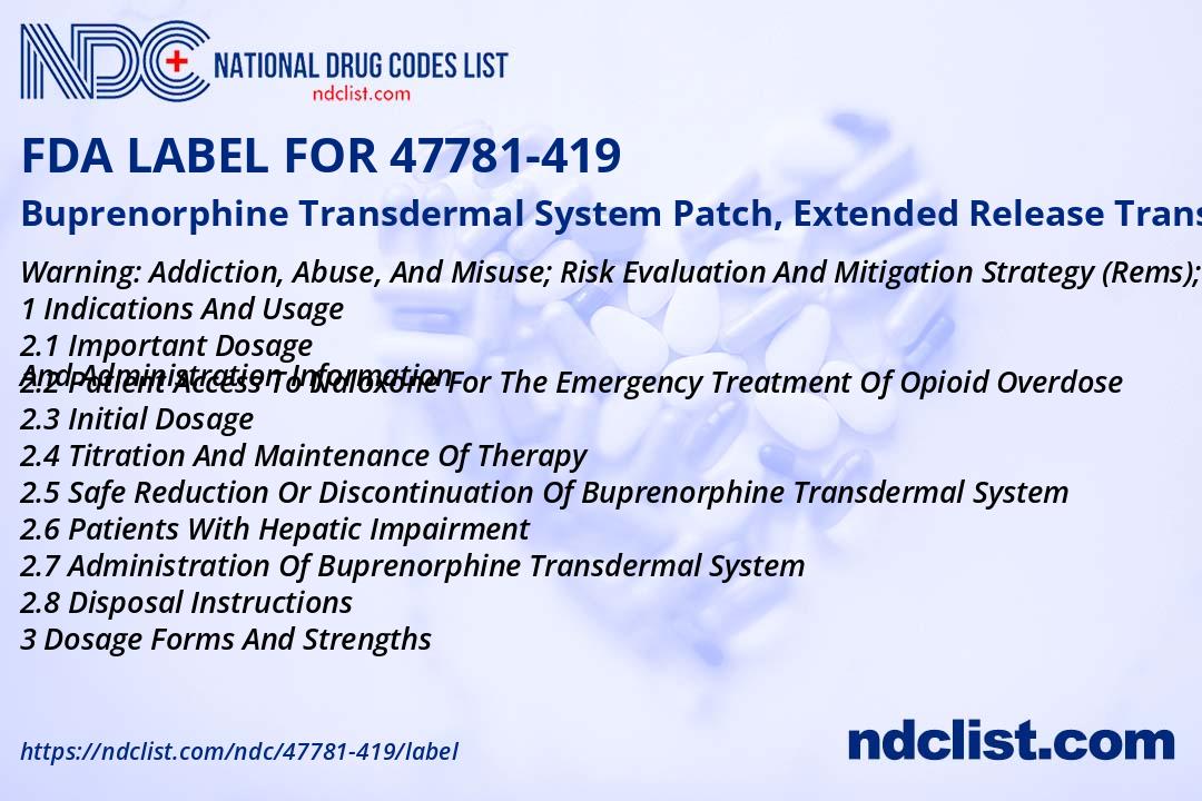FDA Label for Buprenorphine Transdermal System Patch, Extended Release ...