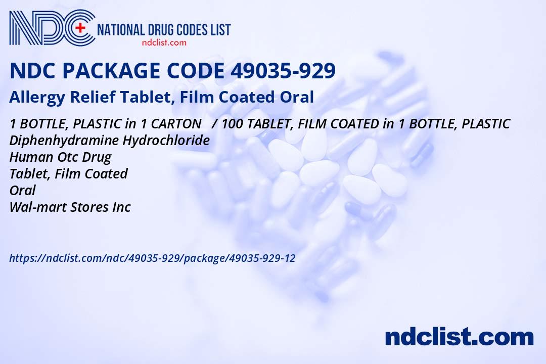 NDC Package 49035-929-12 Allergy Relief Tablet