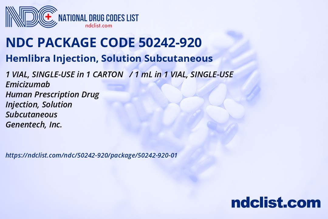 mai☆*:.。 NDC Package 50242-920-01 Hemlibra Injection, Solution