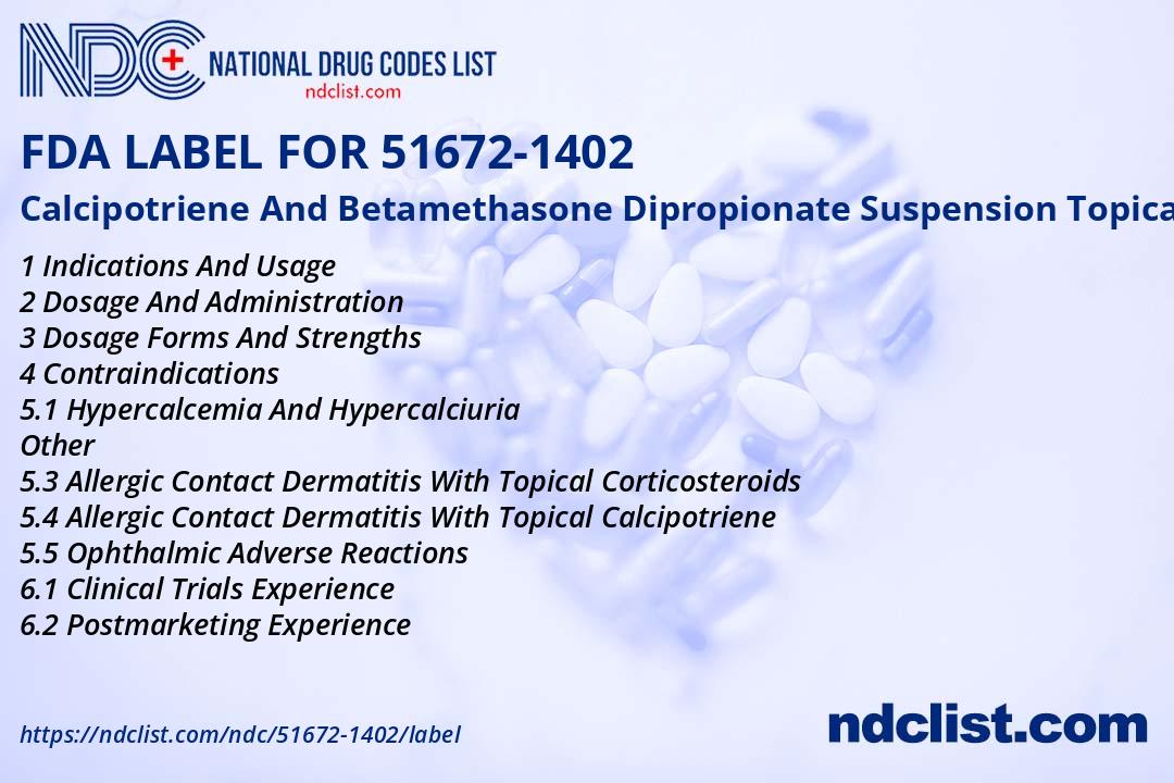 Calcipotriene And Betamethaso FDA Label - NDC 51672-1402