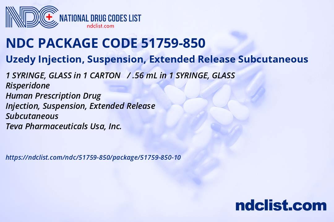 NDC Package 5175985010 Uzedy Injection, Suspension, Extended Release