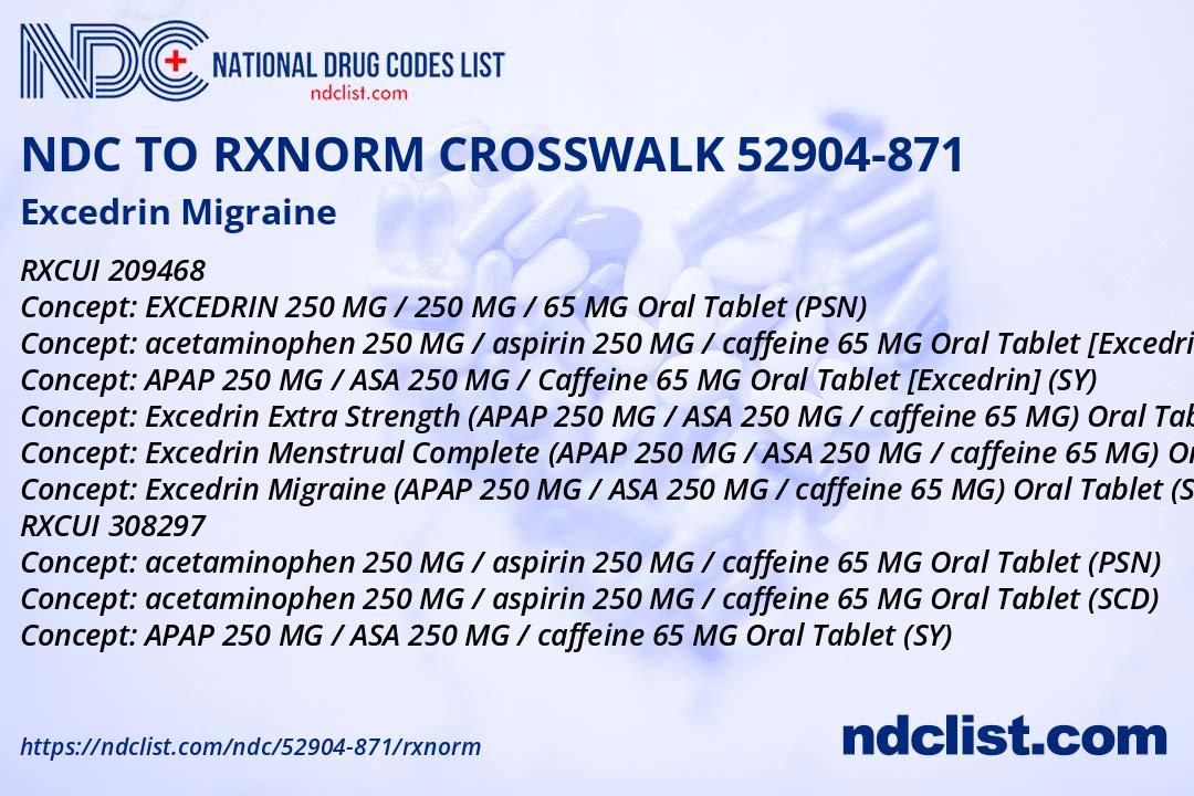 NDC RxNorm Crosswalk 52904-871 Excedrin Migraine