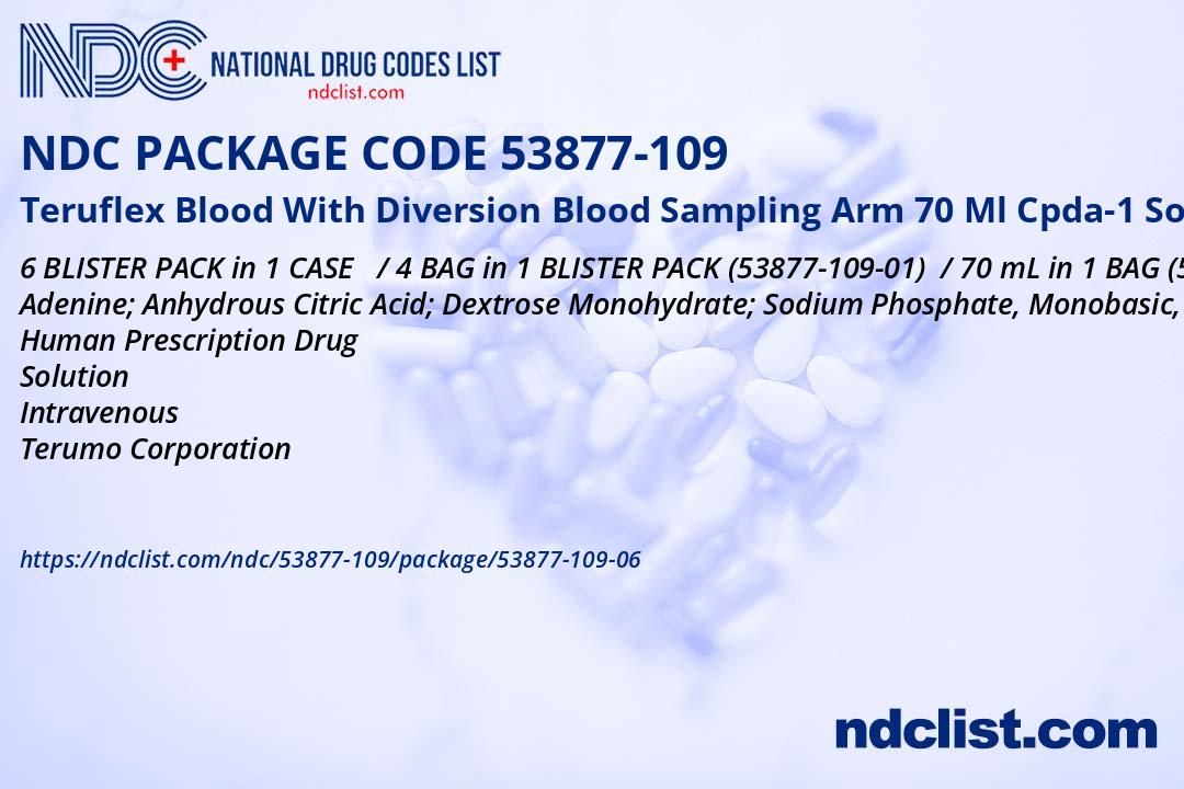 NDC Package 53877-109-06 Teruflex Blood With Diversion Blood Sampling ...