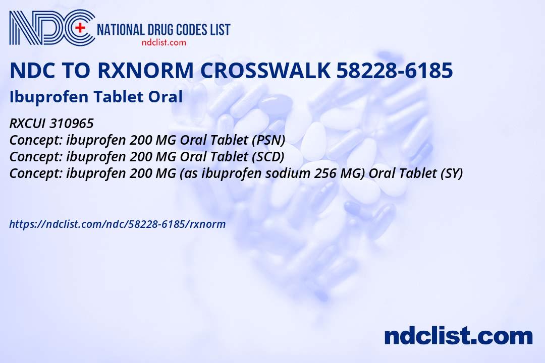 NDC RxNorm Crosswalk 58228-6185 Ibuprofen Tablet Oral