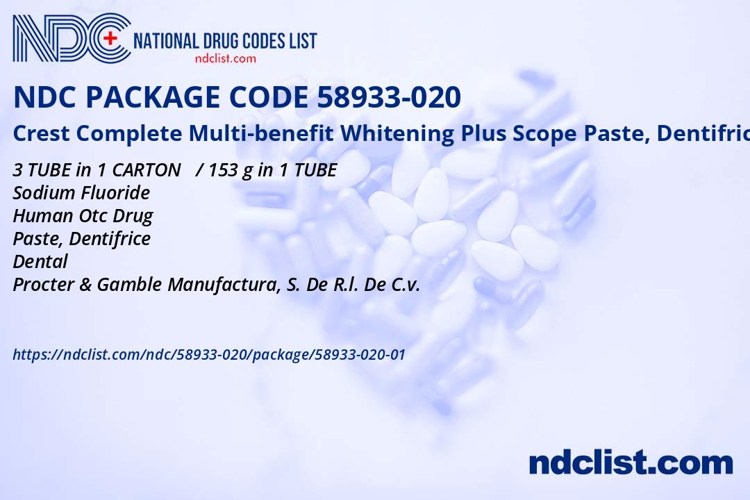 Crest Complete Multi-benefit NDC Package 58933-020-01