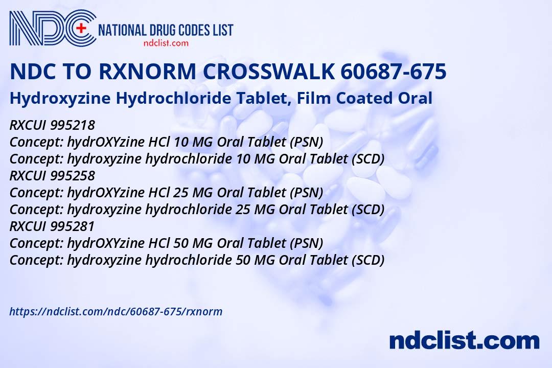 Hydroxyzine Hydrochloride- RxNorm Crosswalk NDC60687-675