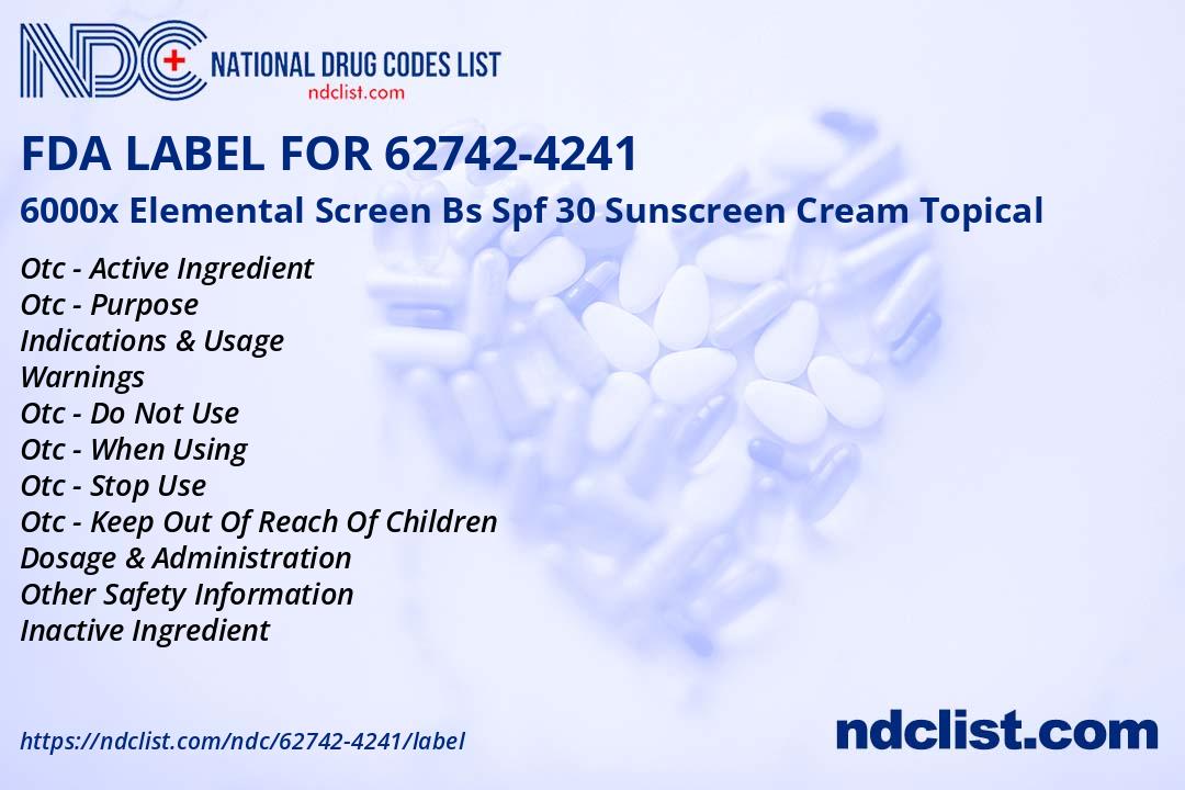 6000x Elemental Screen Bs Spf 30- FDA Label NDC62742-4241