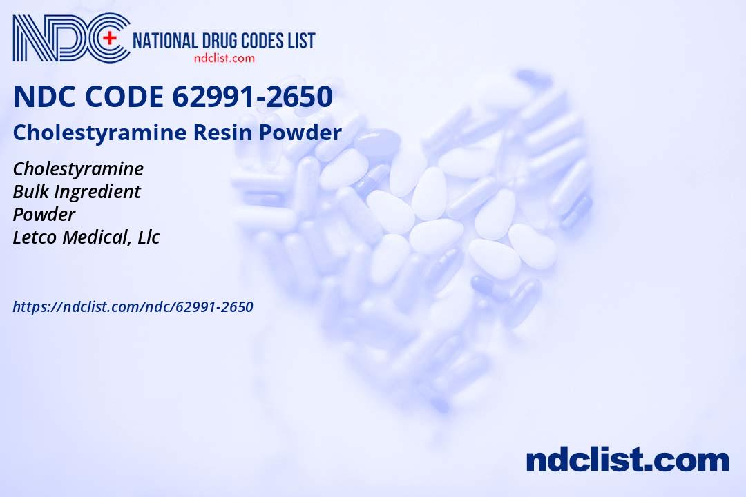 NDC 629912650 Cholestyramine Resin Powder