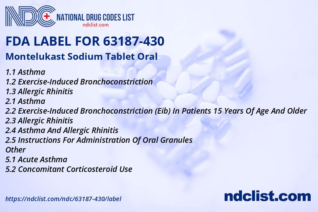 Montelukast Sodium Tablet - FDA Label NDC 63187-430