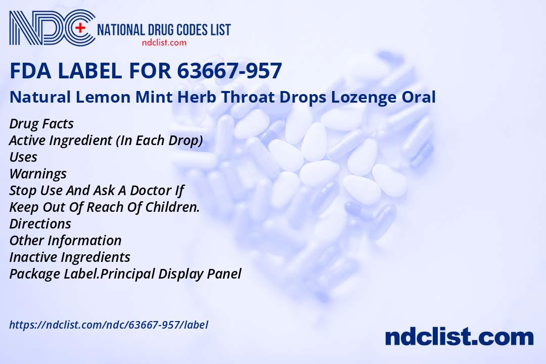 FDA Label for Natural Lemon Mint Herb Throat Drops Lozenge Oral