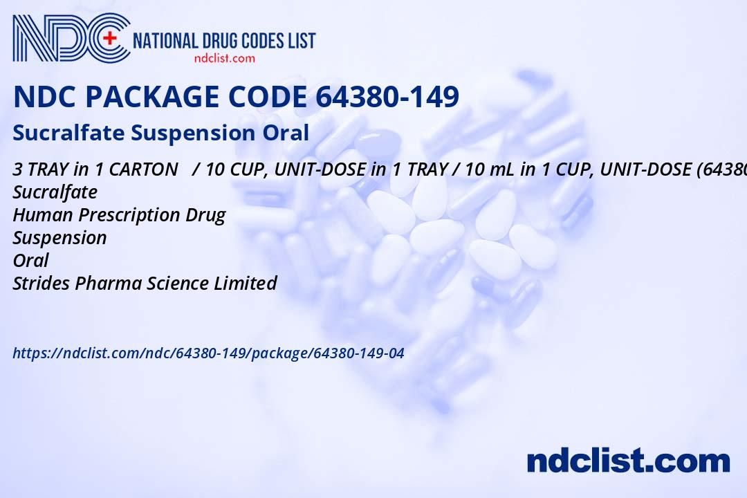 NDC Package 64380-149-04 Sucralfate Suspension Oral