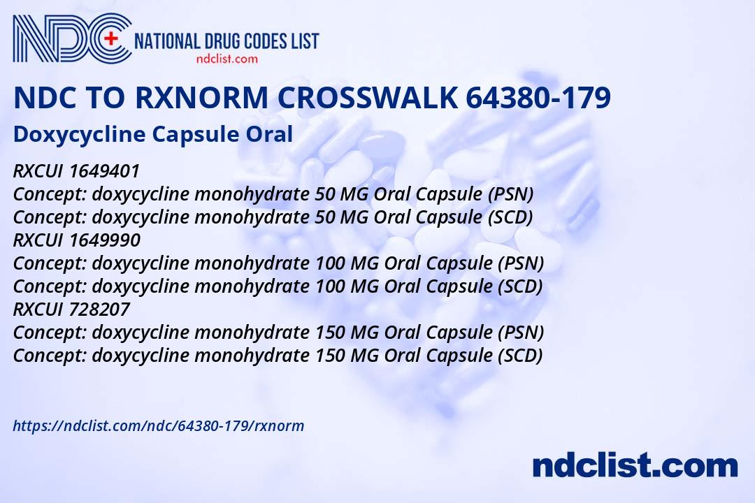 NDC RxNorm Crosswalk 64380-179 Doxycycline Capsule Oral