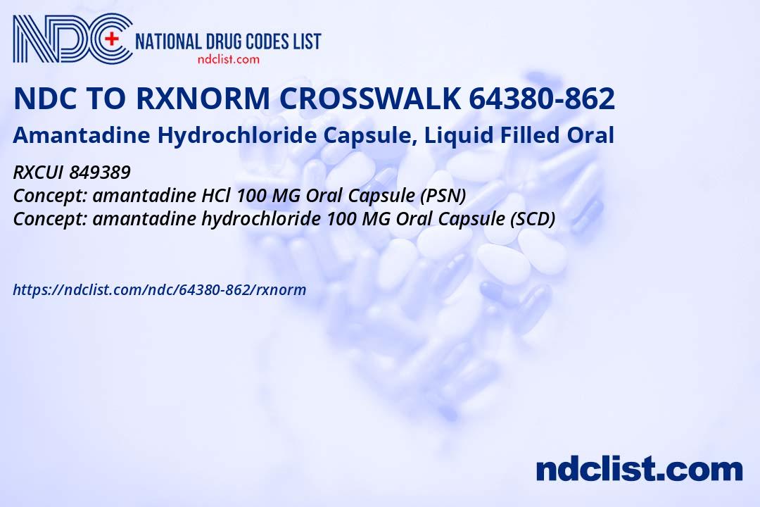NDC RxNorm Crosswalk 64380-862 Amantadine Hydrochloride Capsule, Liquid ...