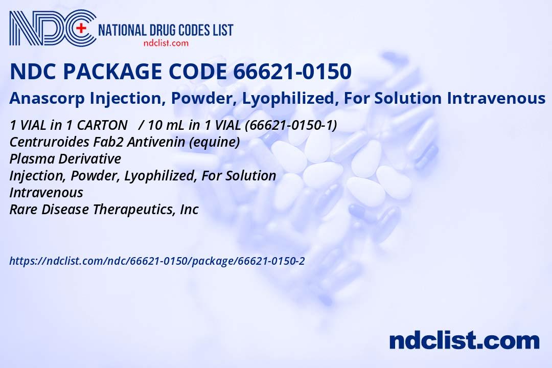 NDC Package 66621-0150-2 Anascorp Injection, Powder, Lyophilized, For ...