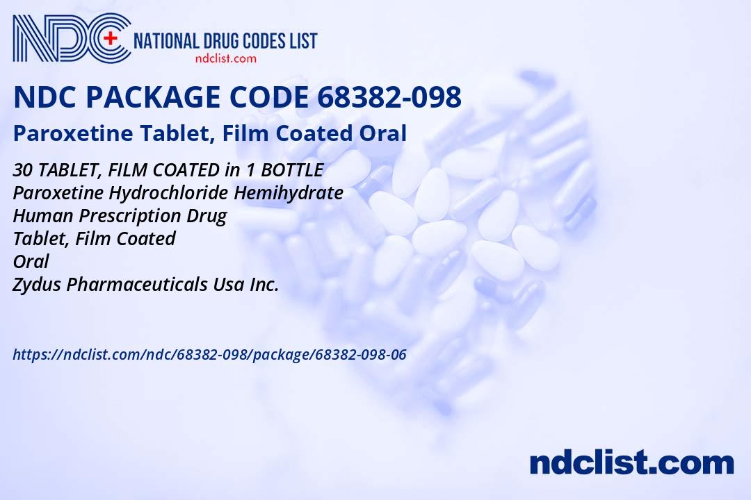 NDC Package 68382-098-06 Paroxetine Tablet, Film Coated Oral