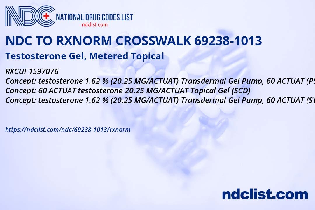 Testosterone Gel, Metered - RxNorm Crosswalk NDC 69238-1013