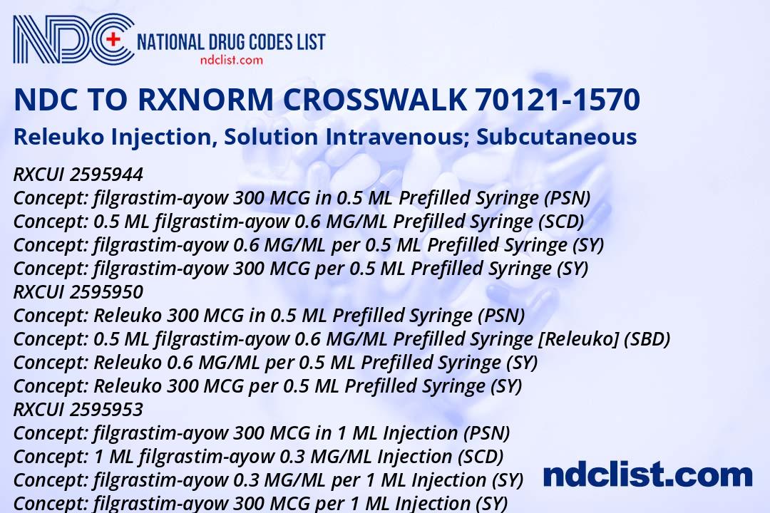 NDC RxNorm Crosswalk 70121-1570 Releuko Injection, Solution Intravenous ...