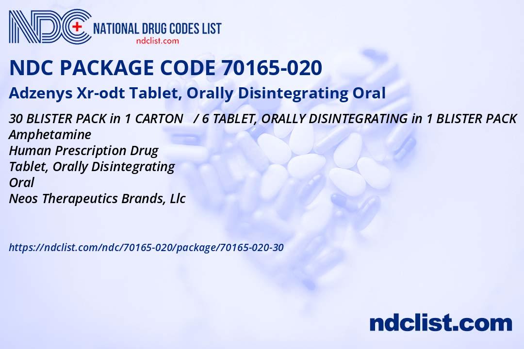Adzenys Xr-odt- NDC70165-020-30