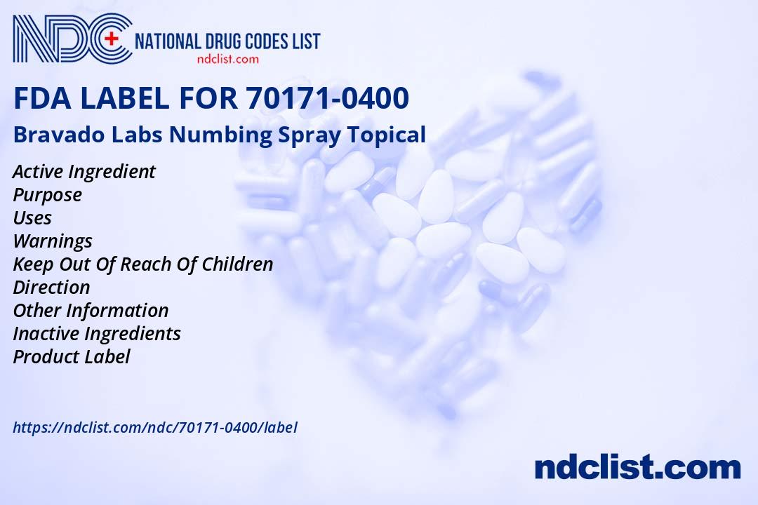 Bravado Labs Numbing Spray FDA Label - NDC 70171-0400