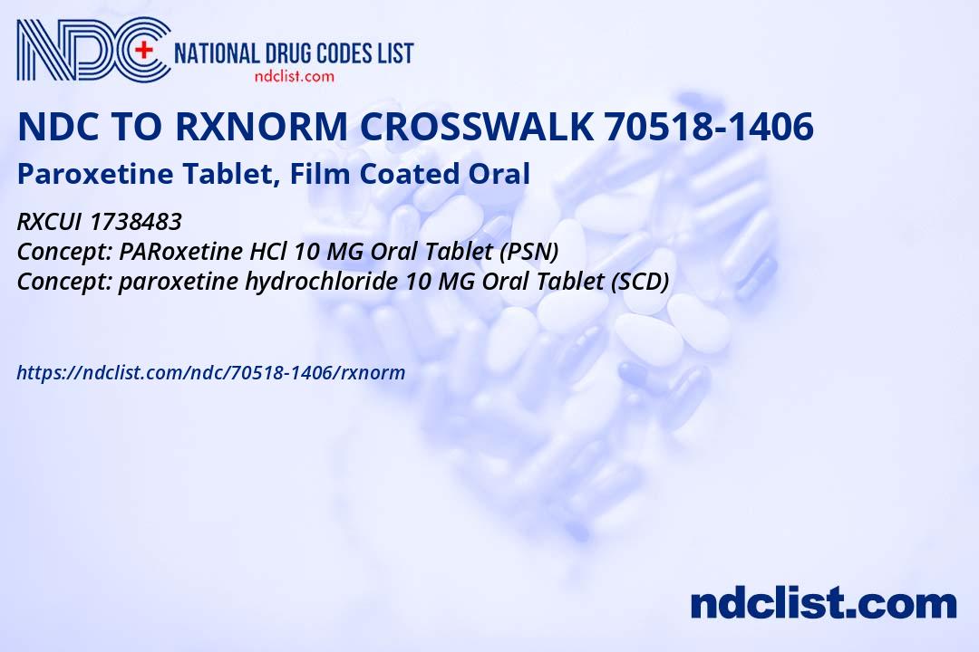 RxNorm Crosswalk 70518-1406 Paroxetine Tablet, Film Coated Oral