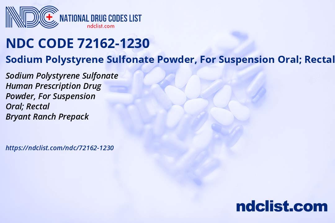 NDC 721621230 Sodium Polystyrene Sulfonate Powder, For Suspension Oral; Rectal