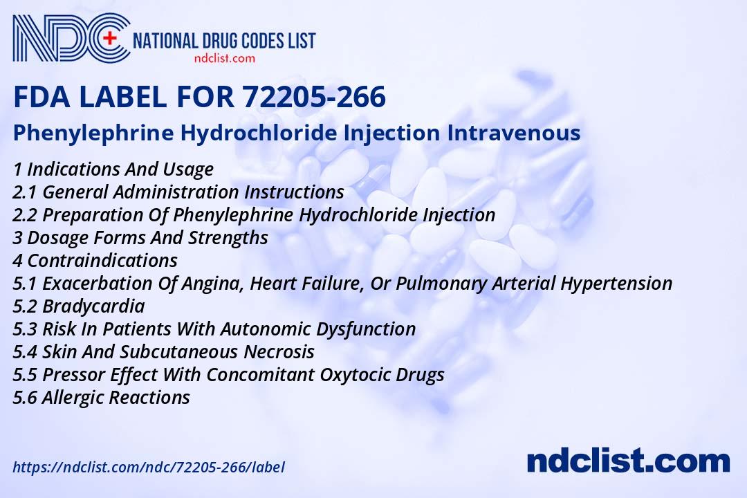 Non Pyrogenic Injection Label Phenylephrine Hydrochloride - FDA Label NDC 72205-266