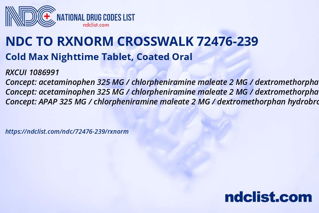 Cold Max Nighttime - RxNorm Crosswalk NDC 72476-239