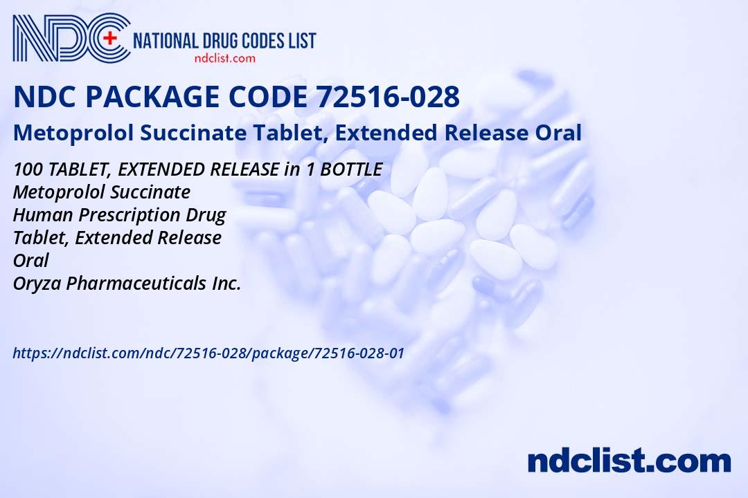 Metoprolol Succinate- NDC72516-028-01