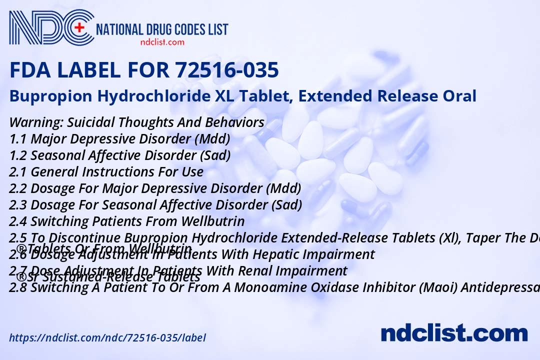 Bupropion Hydrochloride FDA Label - NDC 72516-035