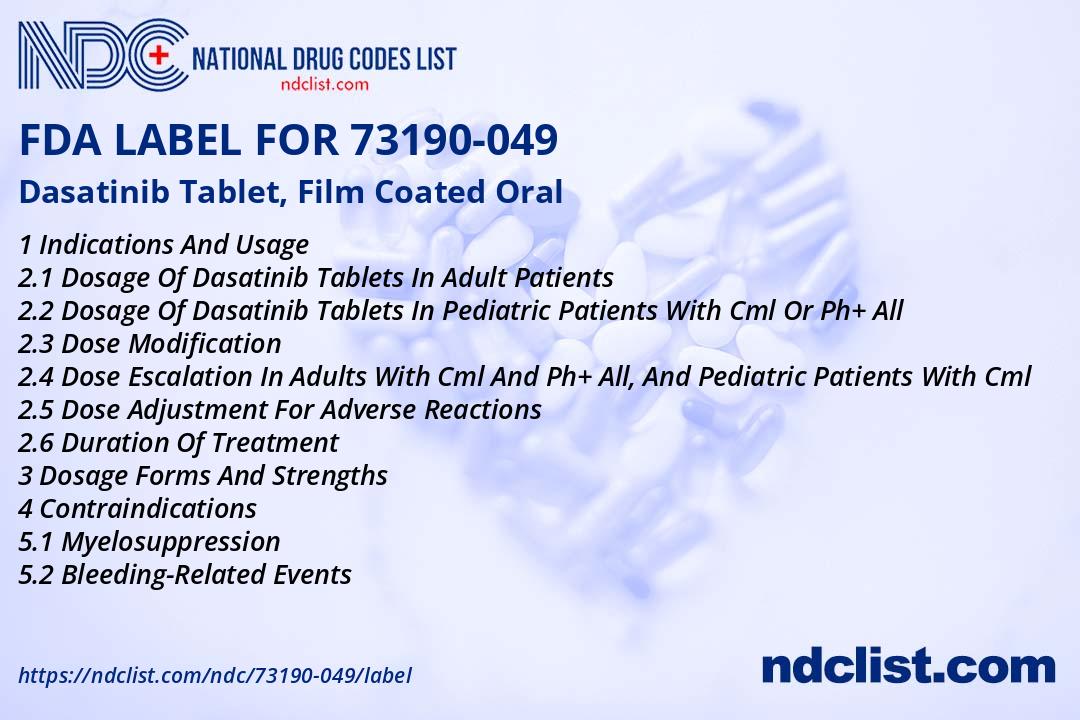 Robust Tablet Labels Dasatinib Tablet, Film Coated- FDA Label NDC73190-049